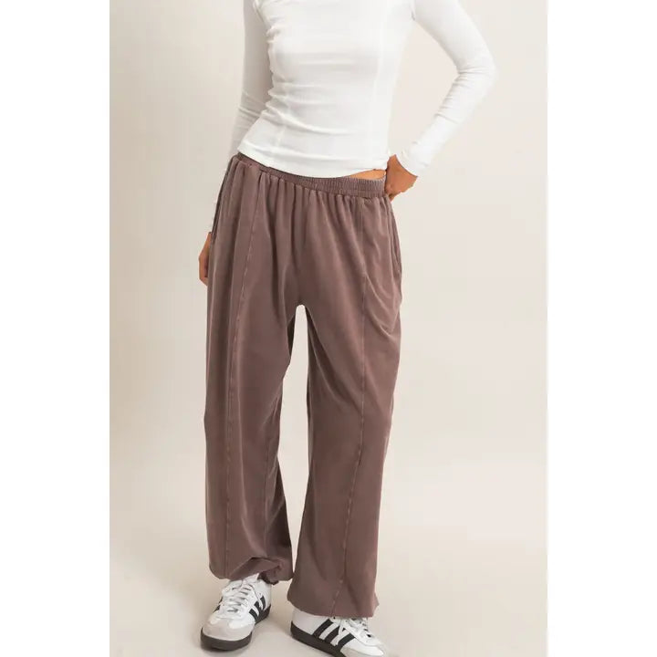 Katie Mineral Wash Joggers in Dark Brown
