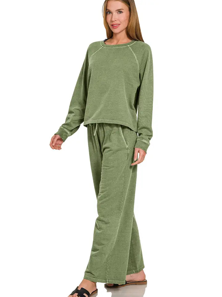 Millie Mineral Washed Set in Army Green