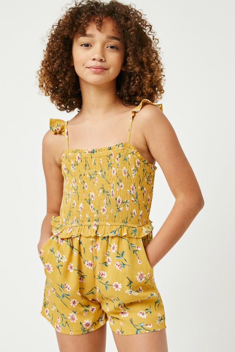 Kids Floral Romper in Mustard