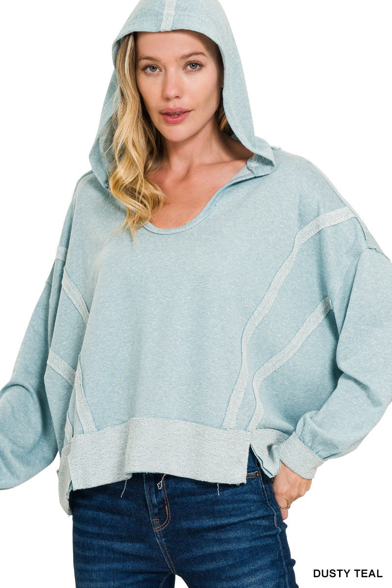 Stella Top Stitch Detail Hoodie in Dusty Teal