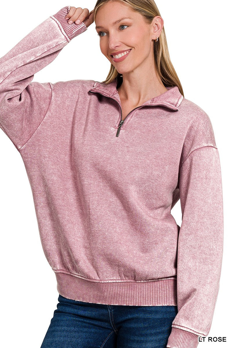 Audri Acid Wash Pullover in Light Rose