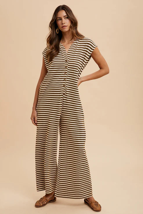 Mocha Striped Jumpsuit