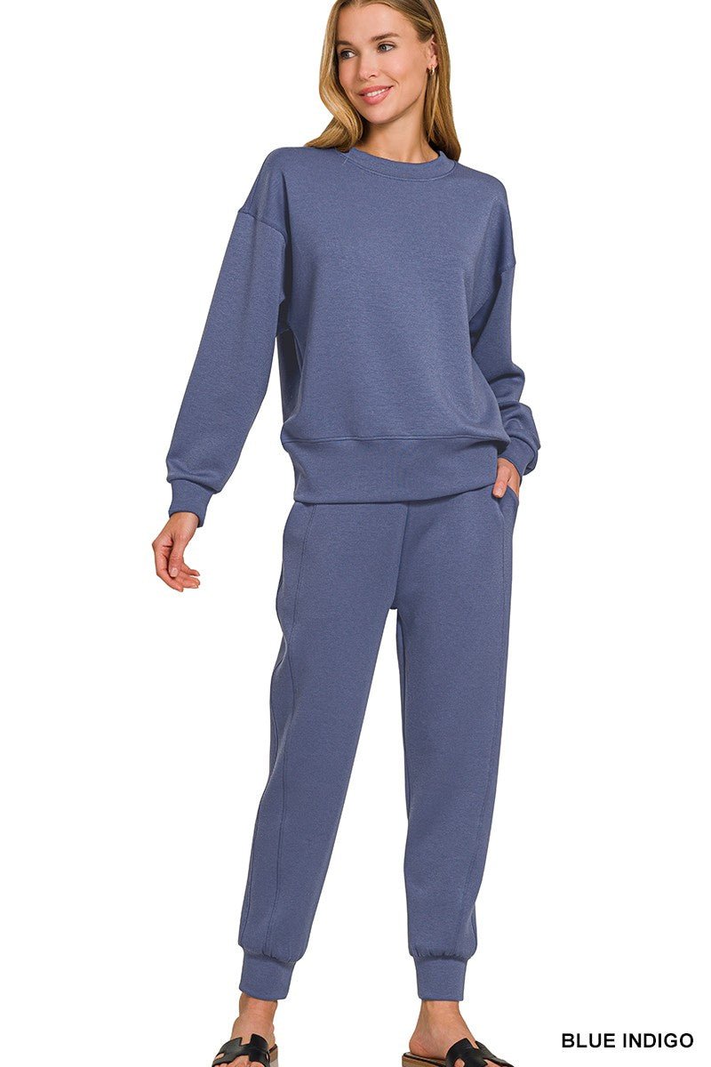 Scuba Crew neck Pullover Jogger SET In Blue Indigo