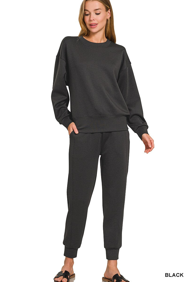 Scuba Crew neck Pullover Jogger SET In Black