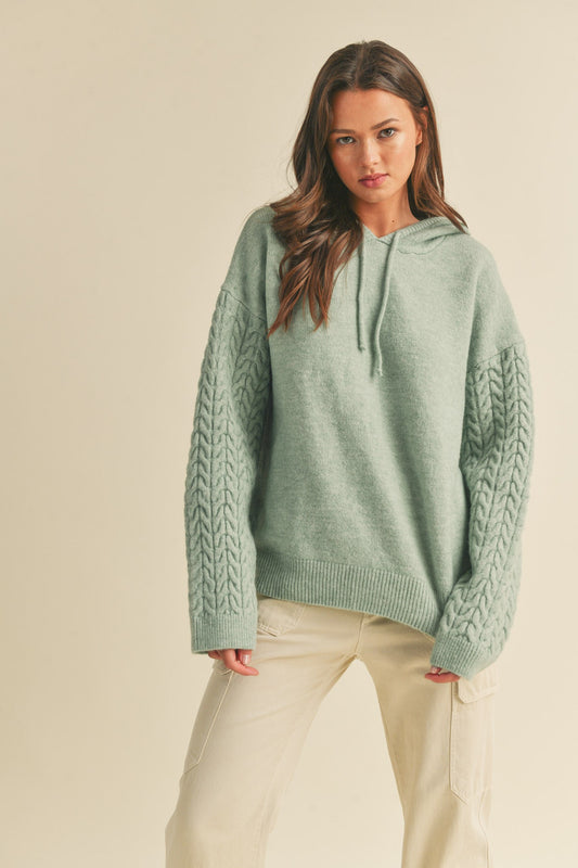 Hooded Knit Pullover in Sage