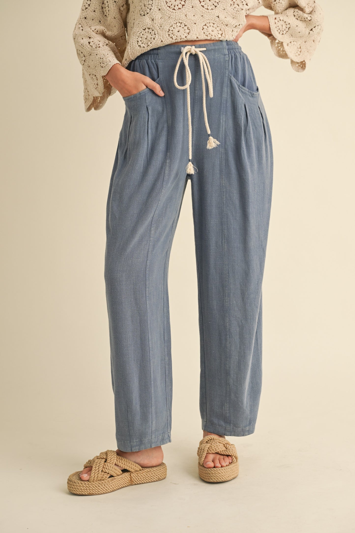 Linen Barrel Pant in Slate