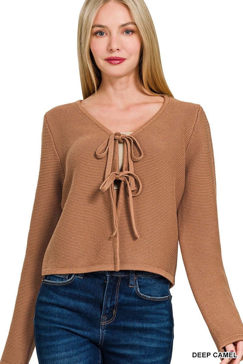 Baylee Tie Front L.S Vest in Deep Camel