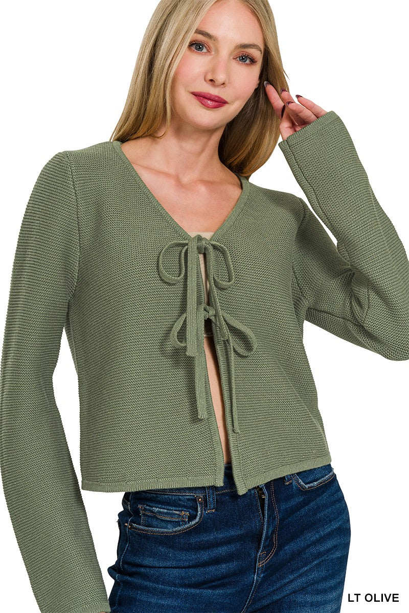 Baylee Tie Front L.S Vest in Light Olive