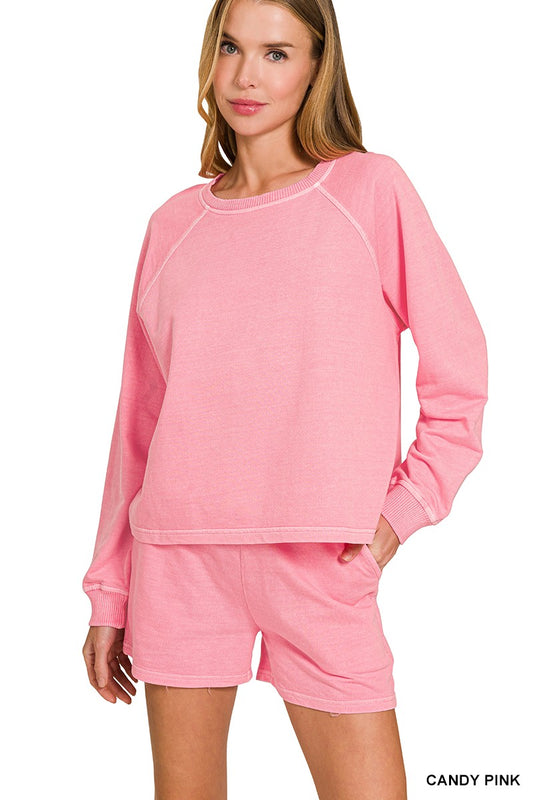 Freah Pigment Dyed Pullover Set in Candy Pink