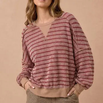 Stripe Oversized Knit Sweatshirt in Rust
