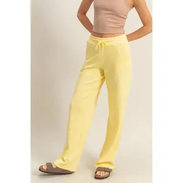 High Waist Drawstring Pants in Creamy Yellow