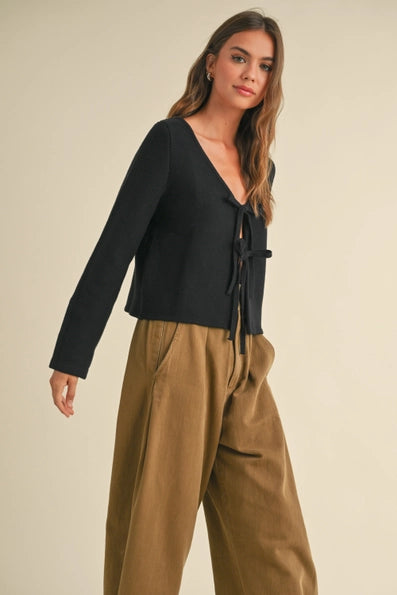 Baylee Tie Front L.S Vest in Black