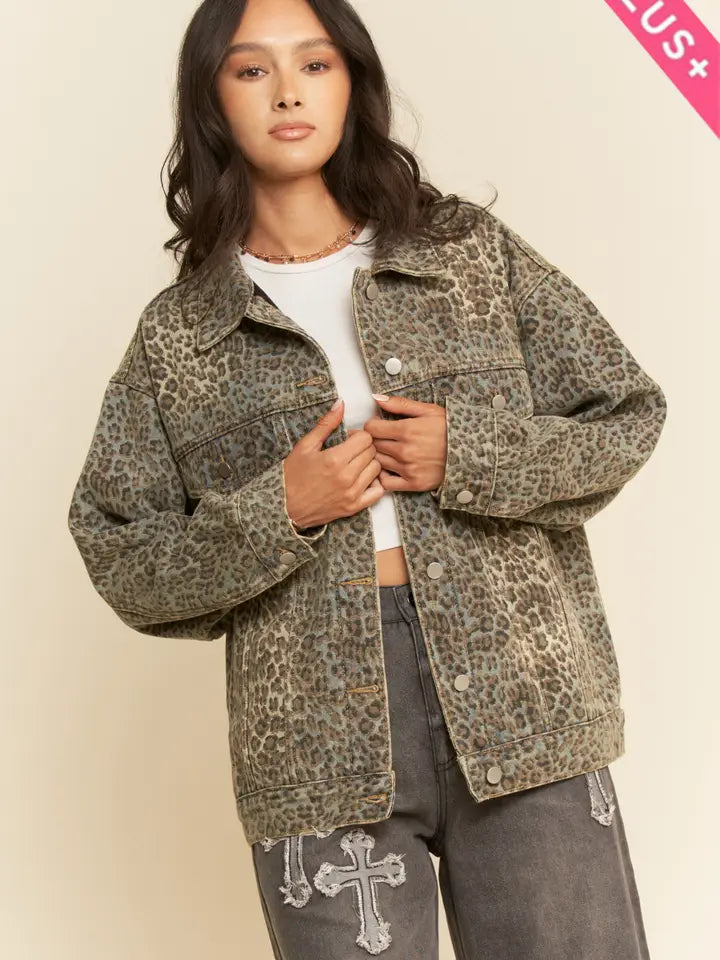 Bonnie Leopard Denim Jacket - Curvy