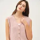 Knit Button Up Sweater Vest Rose