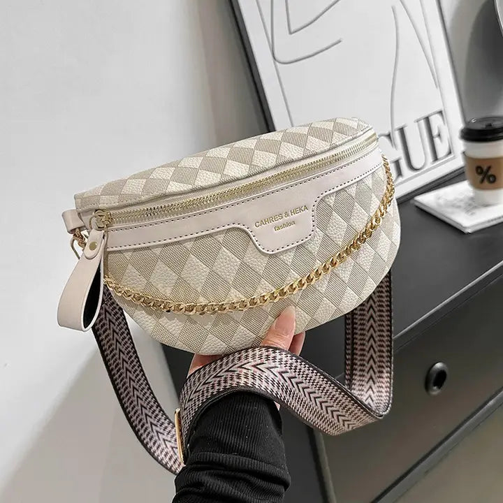 Checkered Crossbody Bag in Beige
