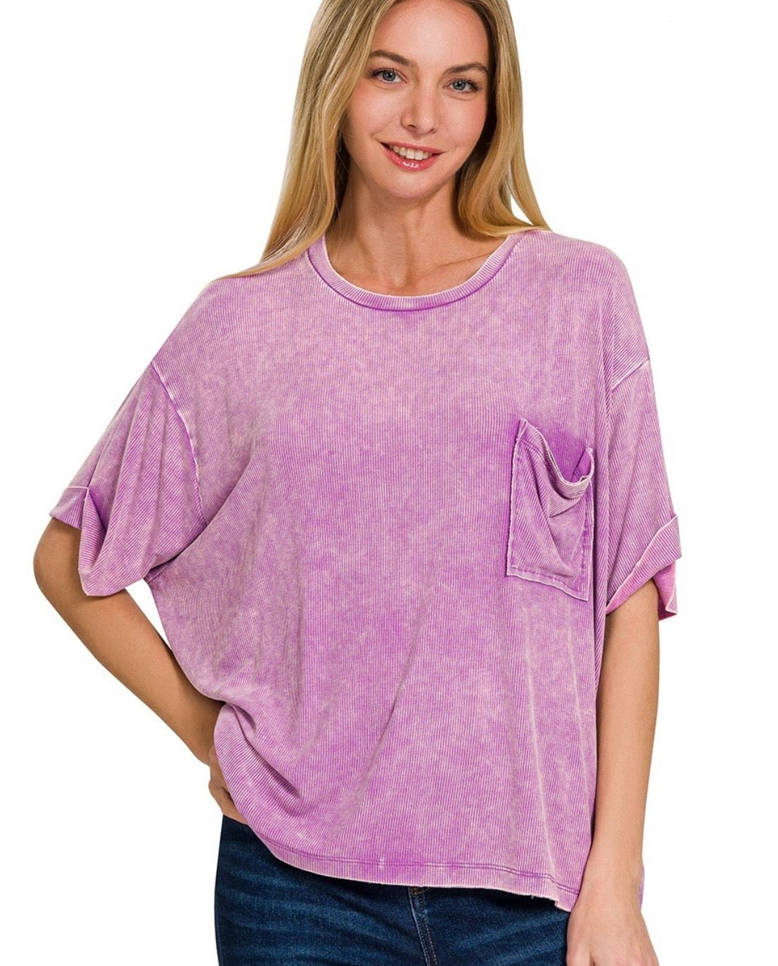 Kasey Loose Fit Pocket Tee in Bright Violet