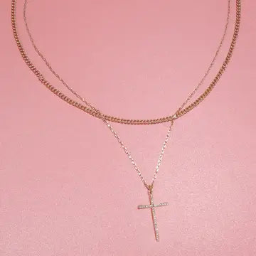 Simple Layered Diamond Cross Necklace