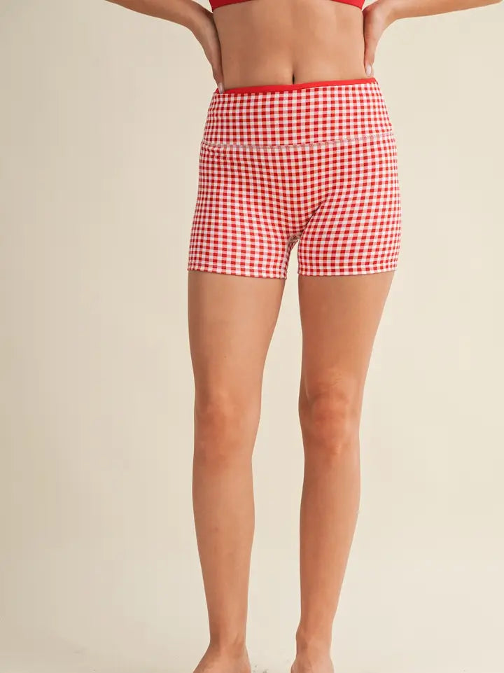 Gingham Biker Shorts in Red