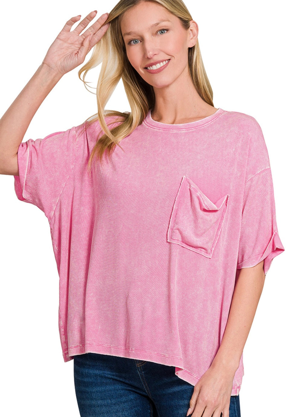 Kinsley Loose Fit Pocket Tee in Candy Pink
