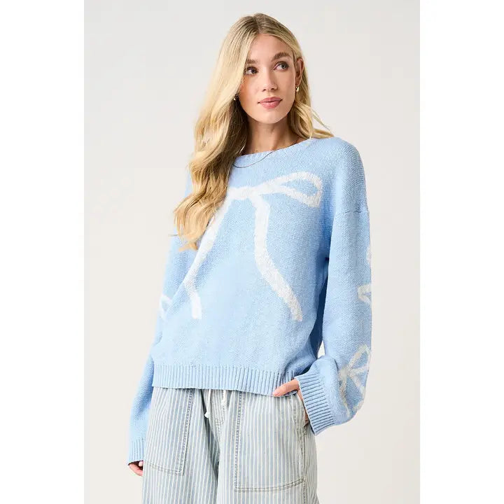 Coquette Bow Sweater in Blue