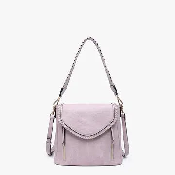 Lorelei Double Zip Whipstitch Trim Crossbody in Lavender