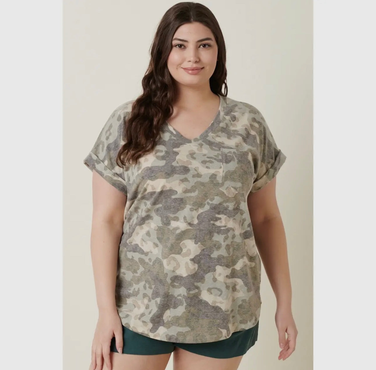 Curvy Camo Print Top