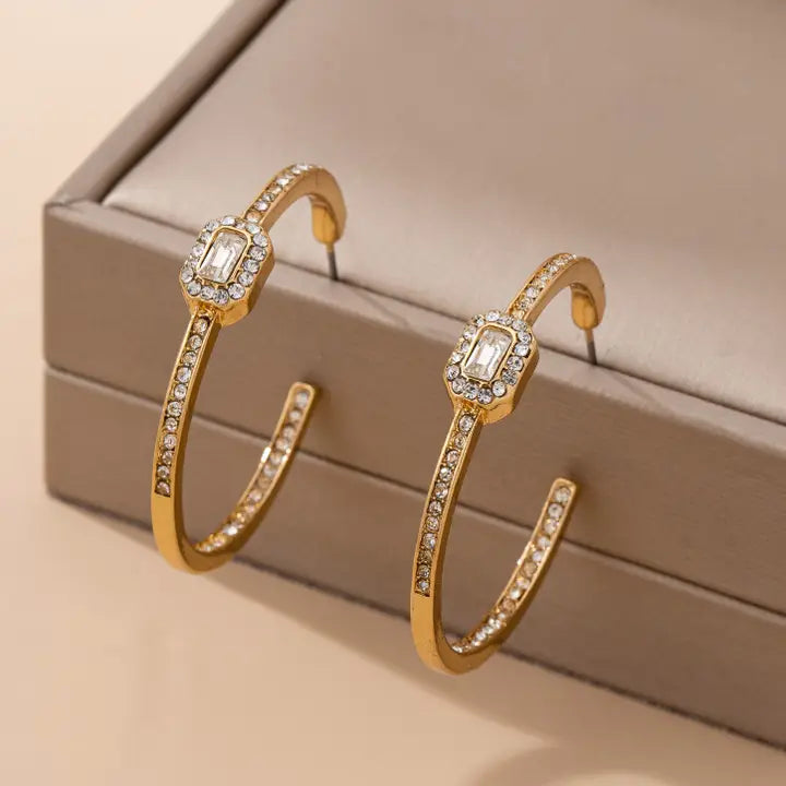 Crystal Gold Hoop Earrings