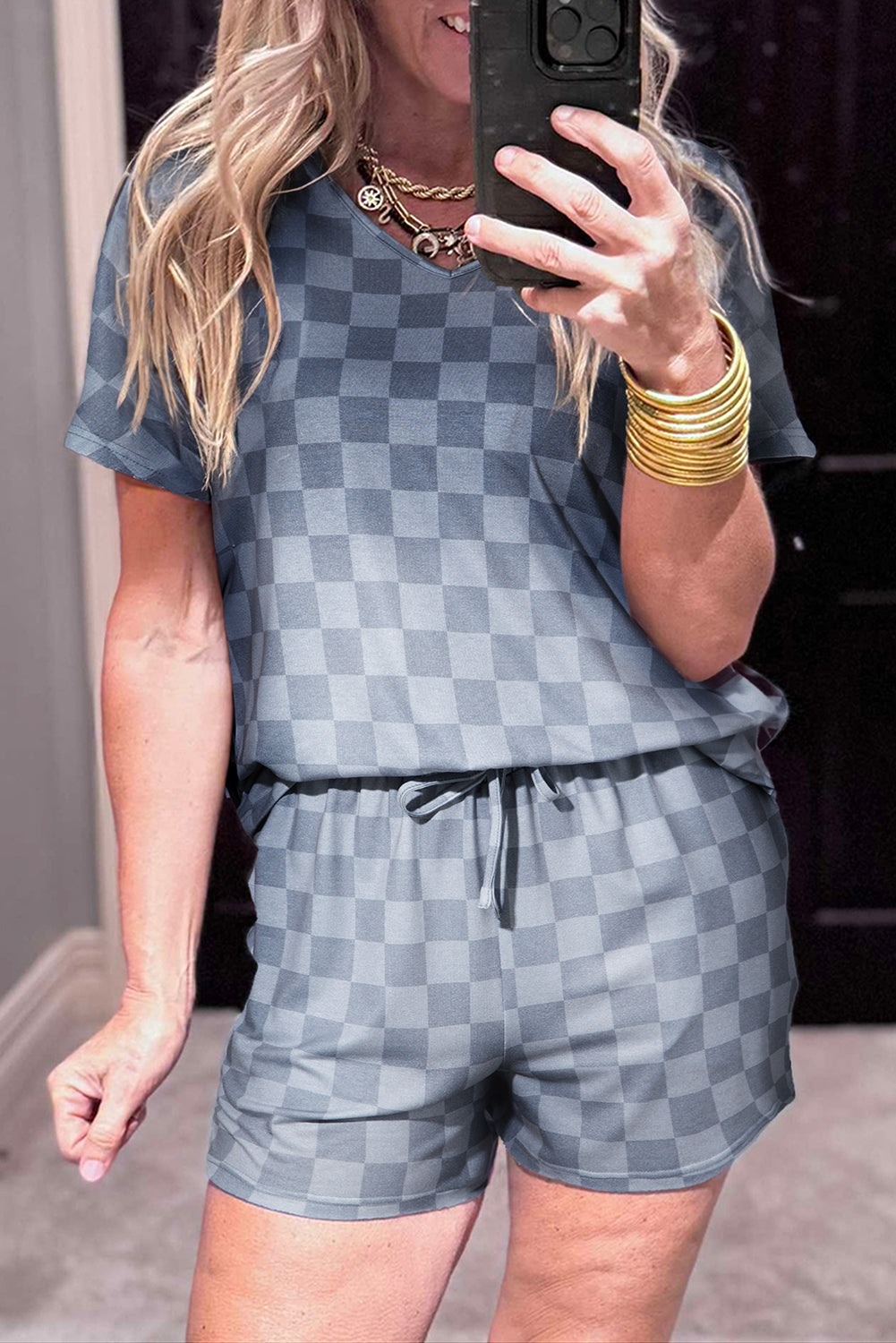 Blue Check Short Set