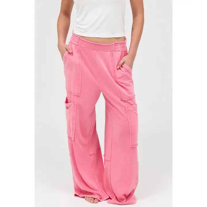 Wide Leg Cargo Pants in Pink