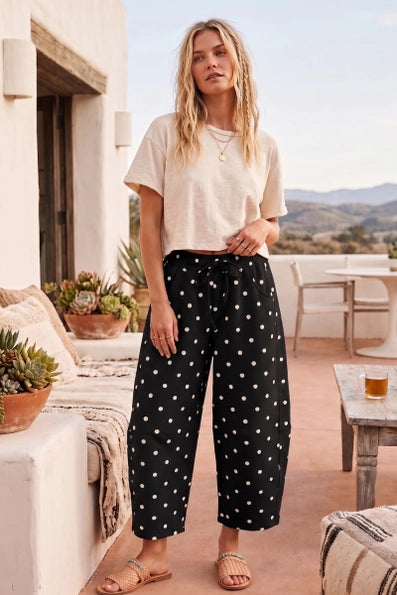 Polka Dot Barrel Lounge Pants in Black