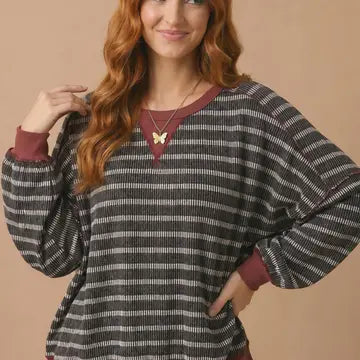 Stripe Oversized Knit Sweatshirt in Charcoal