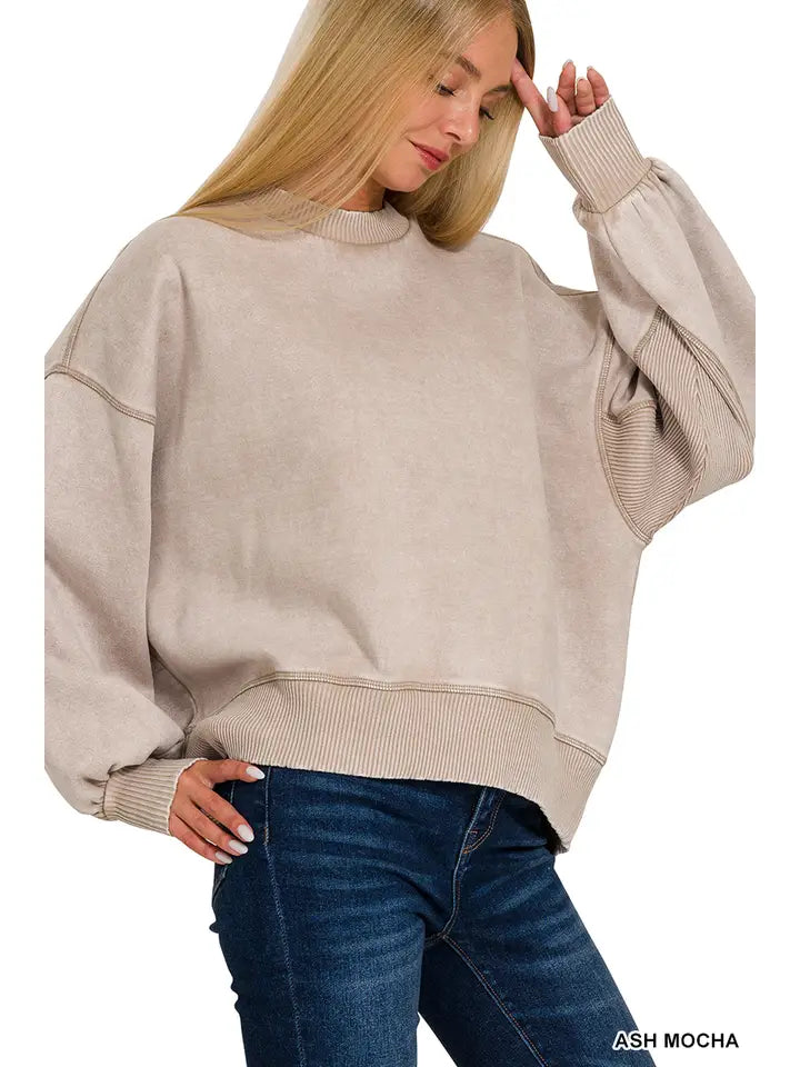 Irene Acid Washed Pullover in Ash Mocha