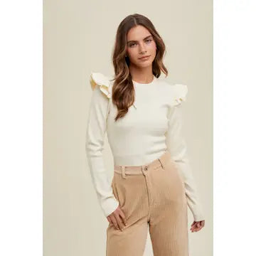Ruffle Detail Top in White