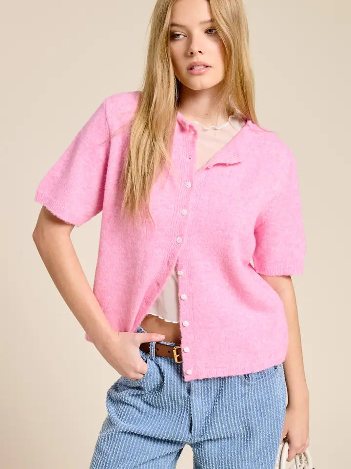 Amiria Sweater Cardigan in Pastel Pink