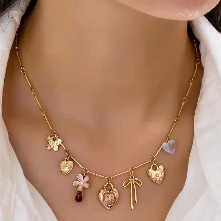 Flower & Bow Charm Necklace