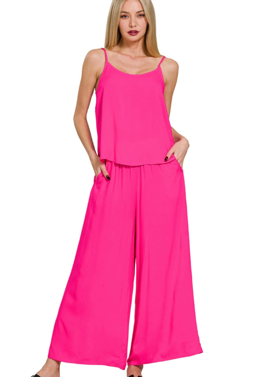 Morgan Flowy Tank and Pant Set in Hot Pink