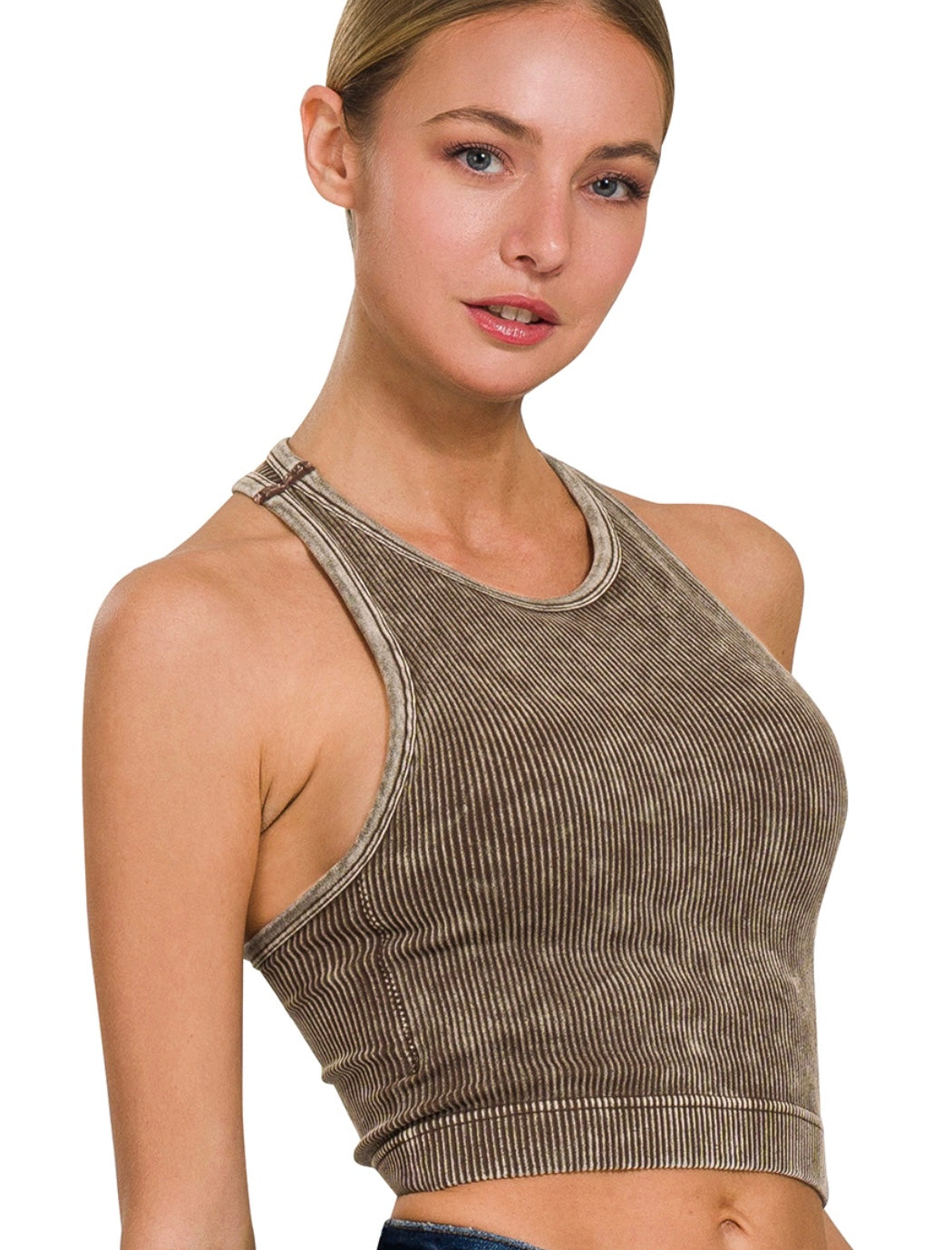 Hollyn Ribbed Padded Bra in Brown