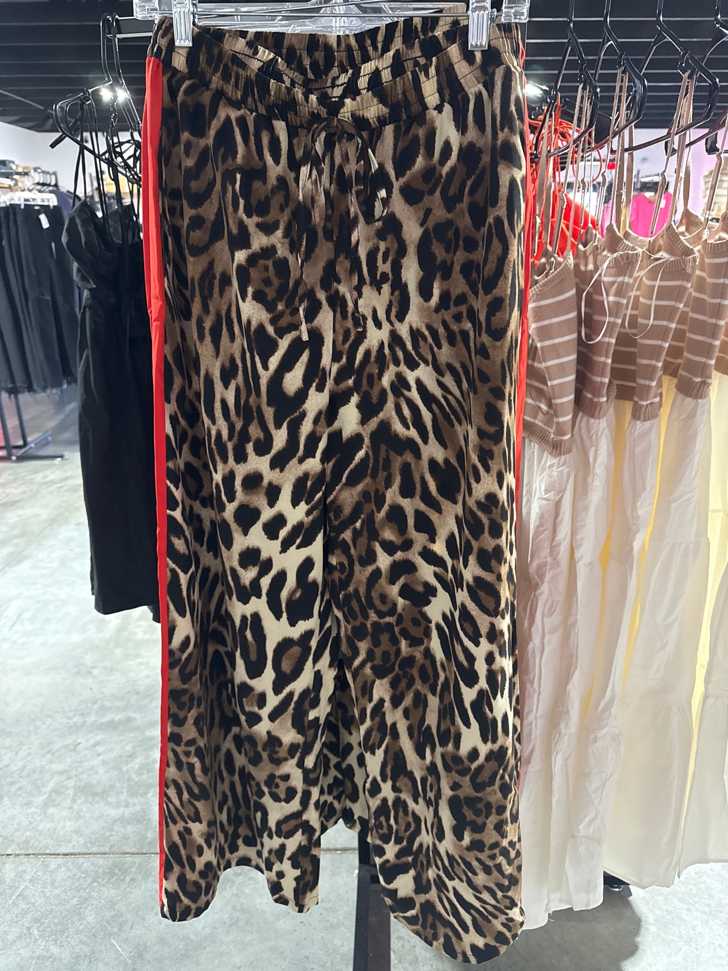 Chloe Cheetah Print Pants with Red Accent Strip