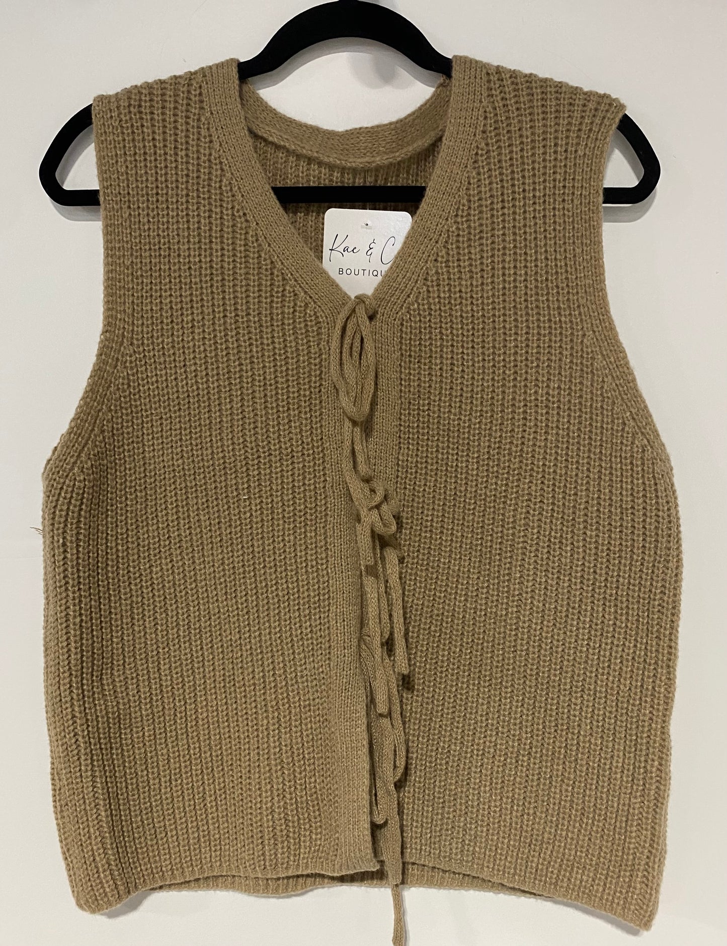 Taupe Tie Front Vest