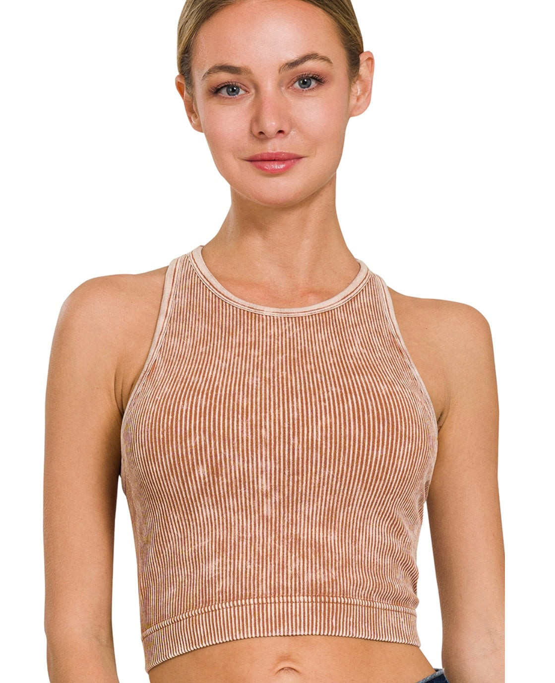 Hollyn Ribbed Padded Bra in Deep Camel