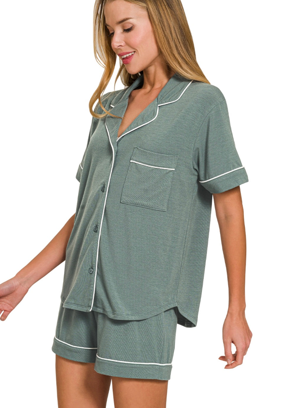 Cozy Comfort Short Sleeve Pj Set in Ash Jade