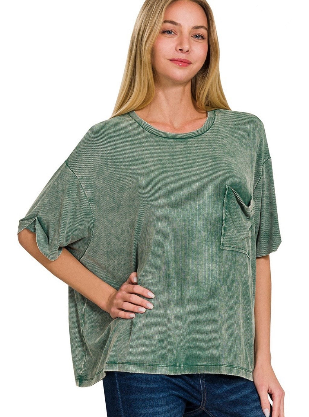 Kasey Loose Fit Pocket Tee in Dark Green