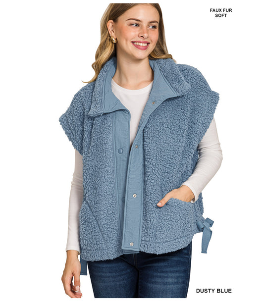 Daphne Oversized Sherpa Vest in Dusty Blue