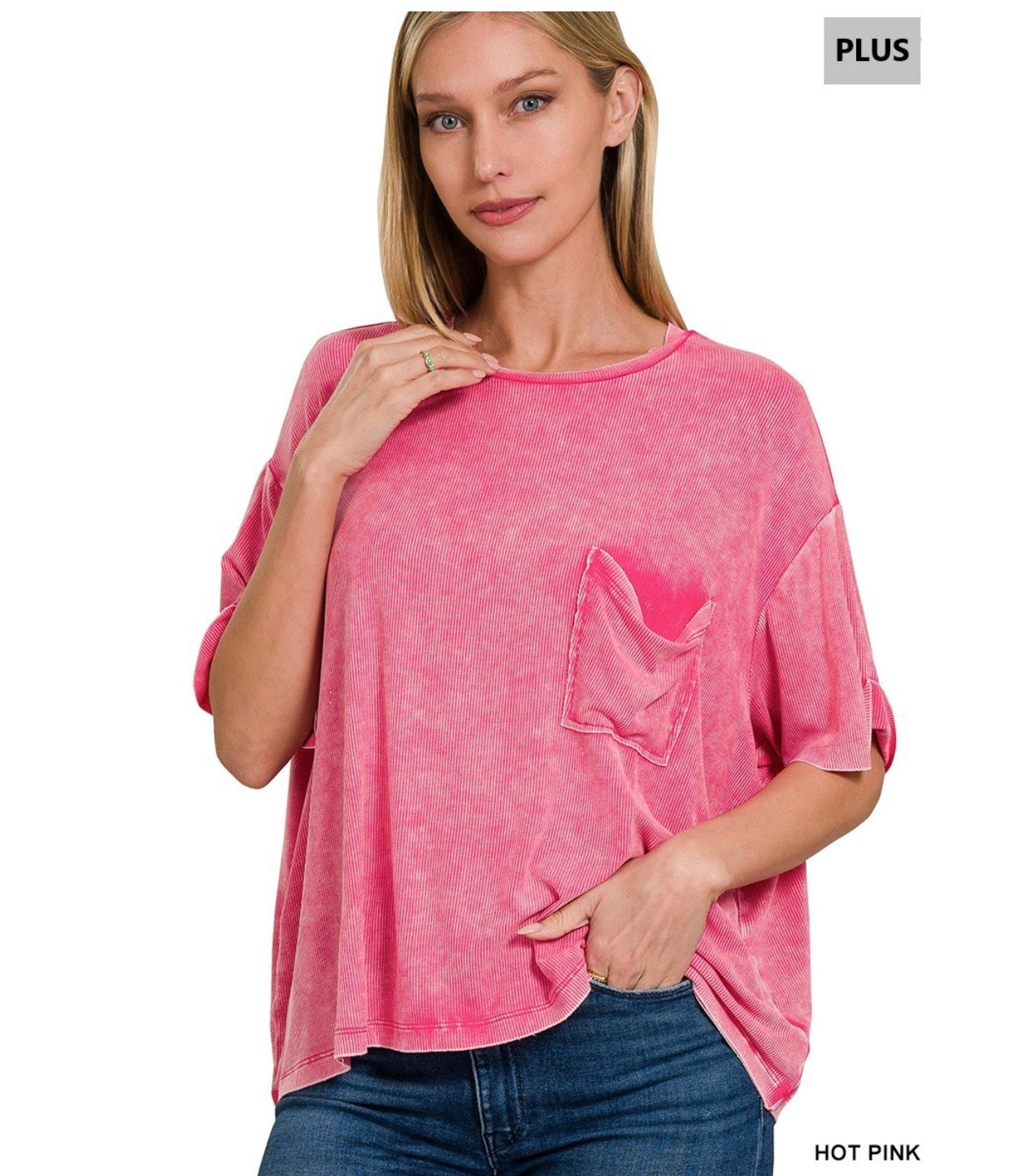 Elise Pocket Tee Hot Pink - Curvy