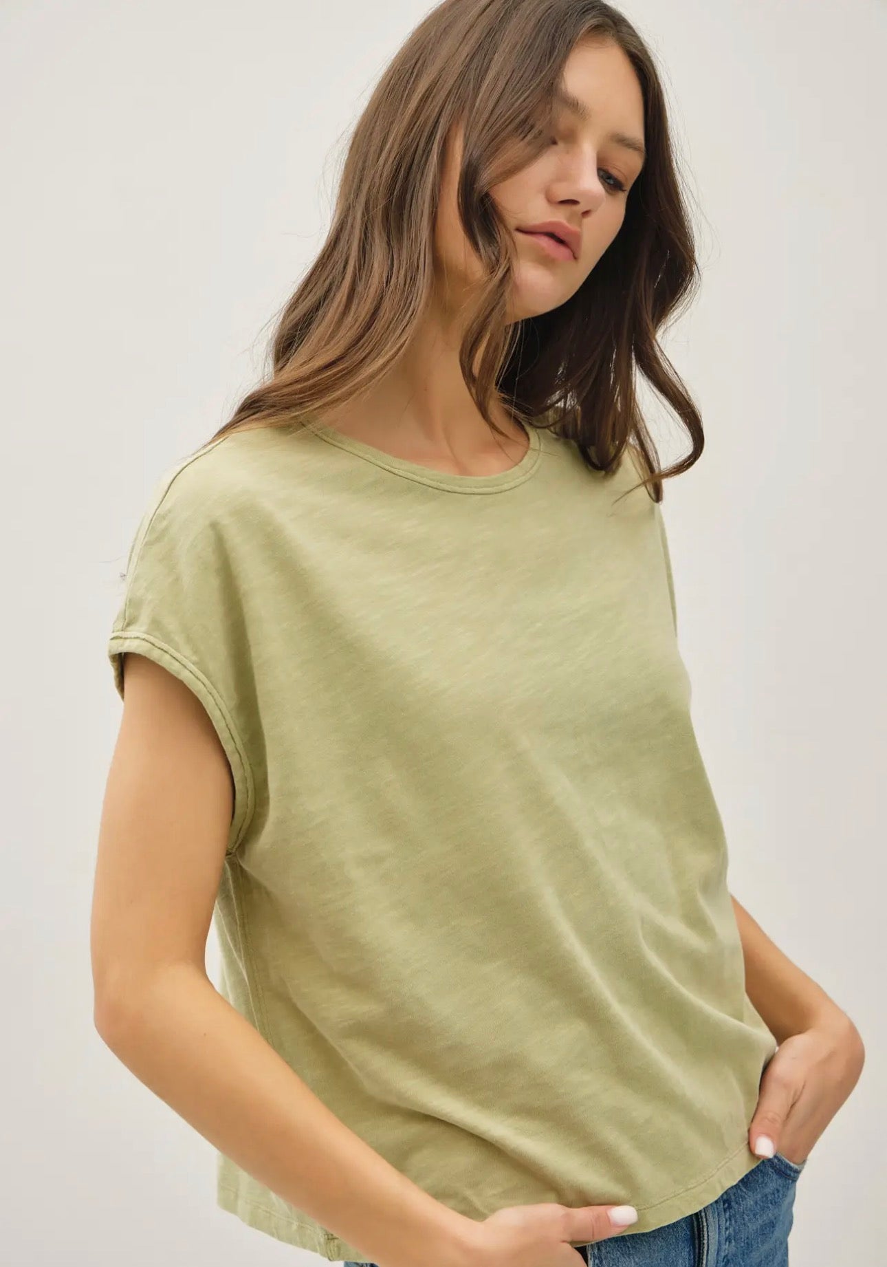 Ella Boxy Tee in Light Sage