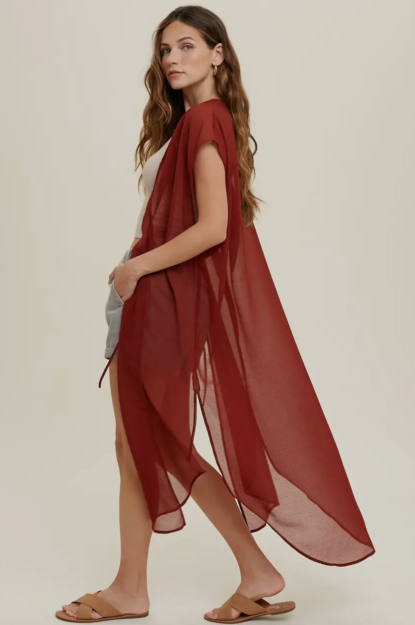 Ava Midi Duster Cover-Up in Brick
