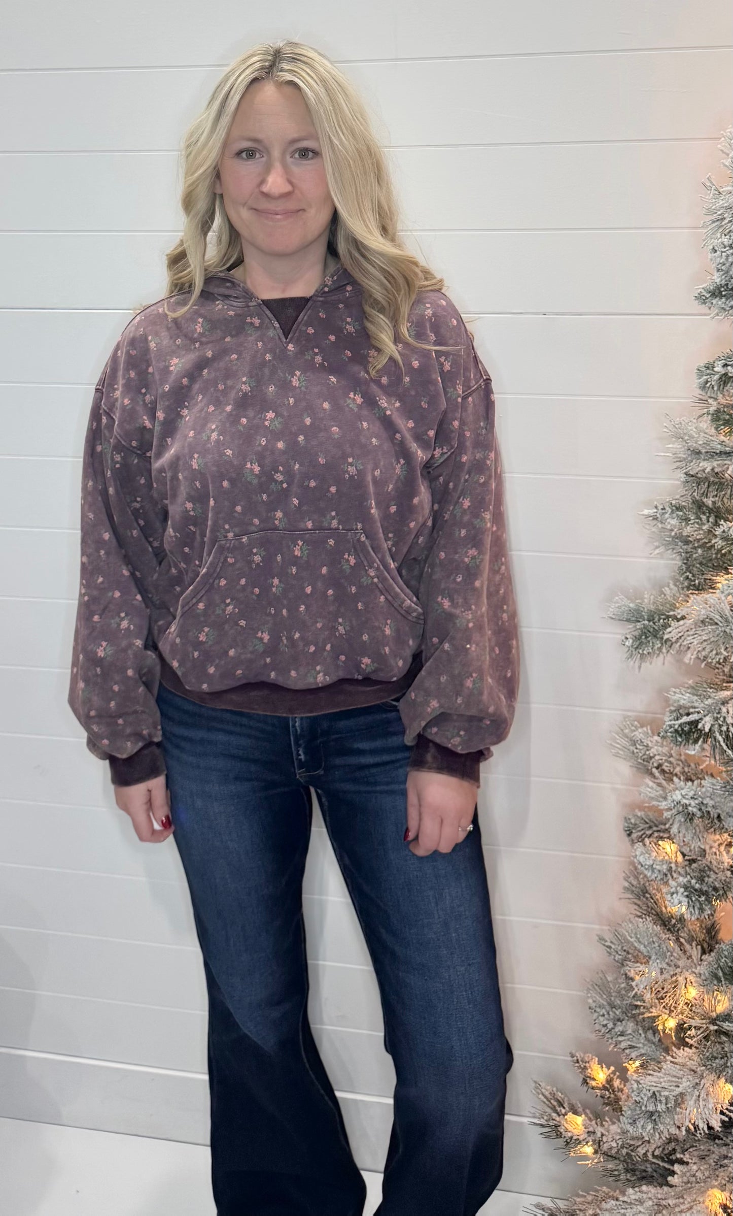 Floral Hoodie in Faded Plum