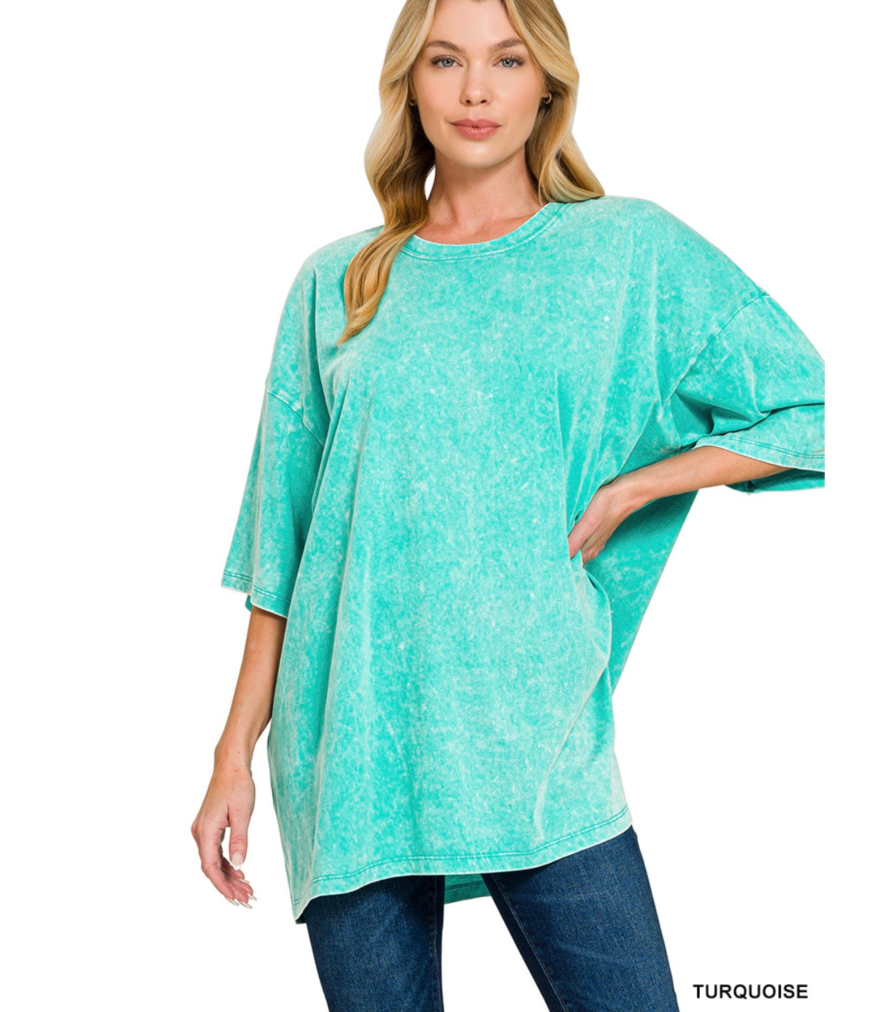 Madi Oversized Acid Washed Tee Turquoise