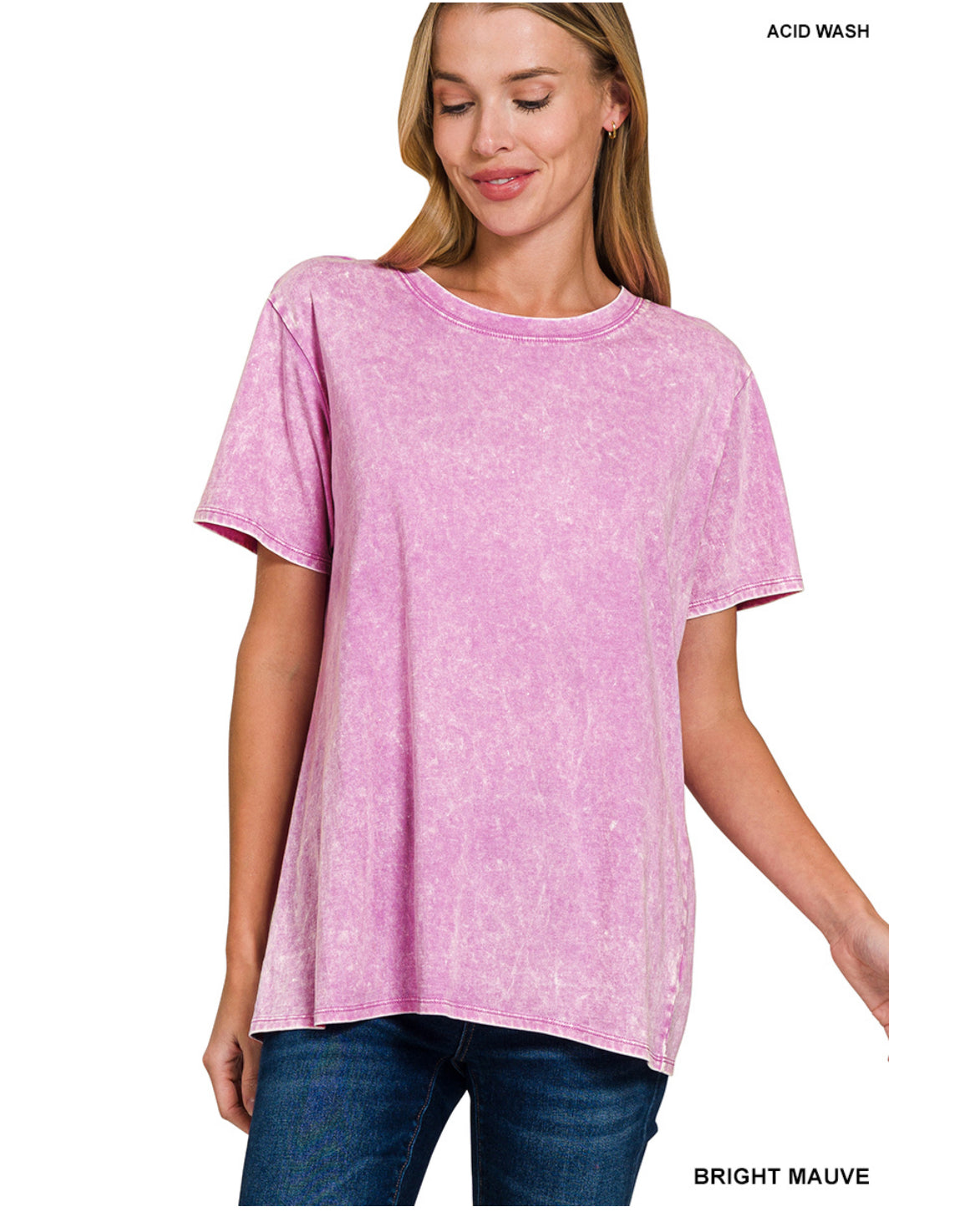 Avery Fitted Mineral Wash Tee in Bright Mauve