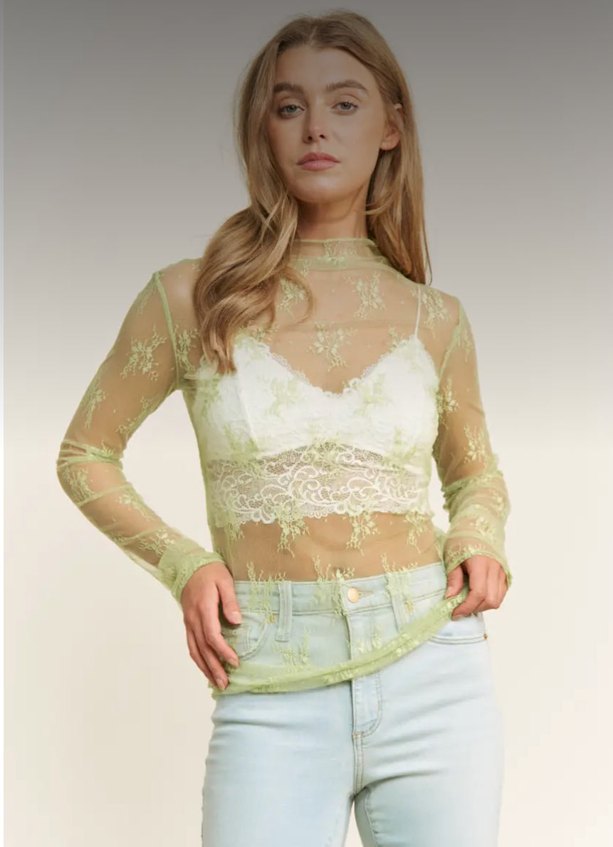 Lace Mesh Top in Lime Green
